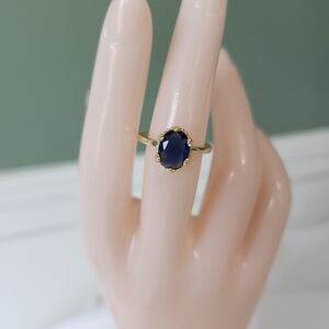 Gold Ring with Navy Oval Stone